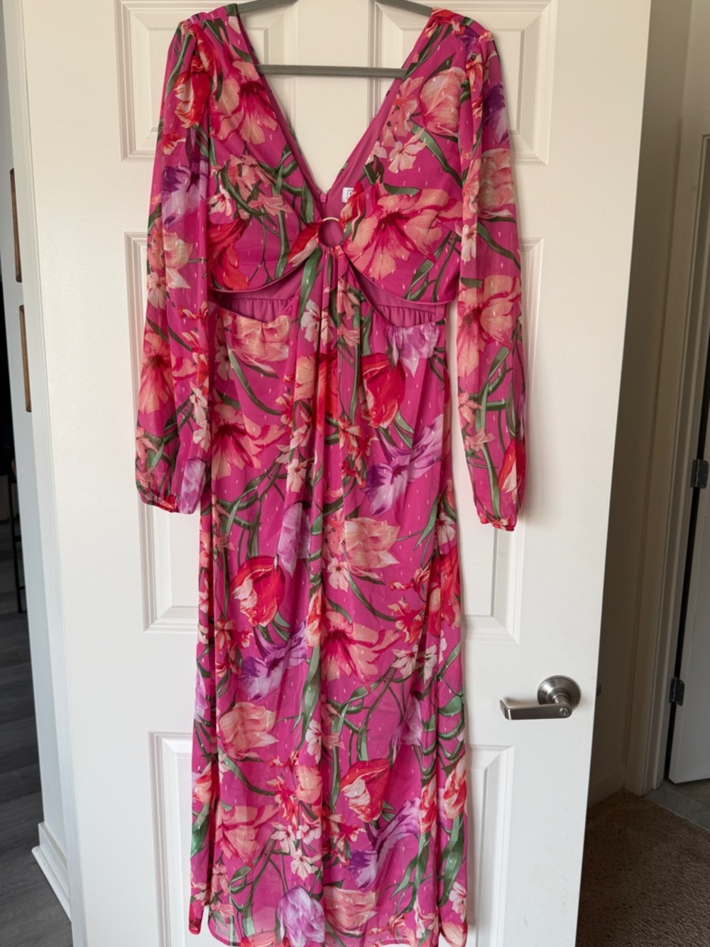 Pink Floral Maxi Dress with Cutout Detail